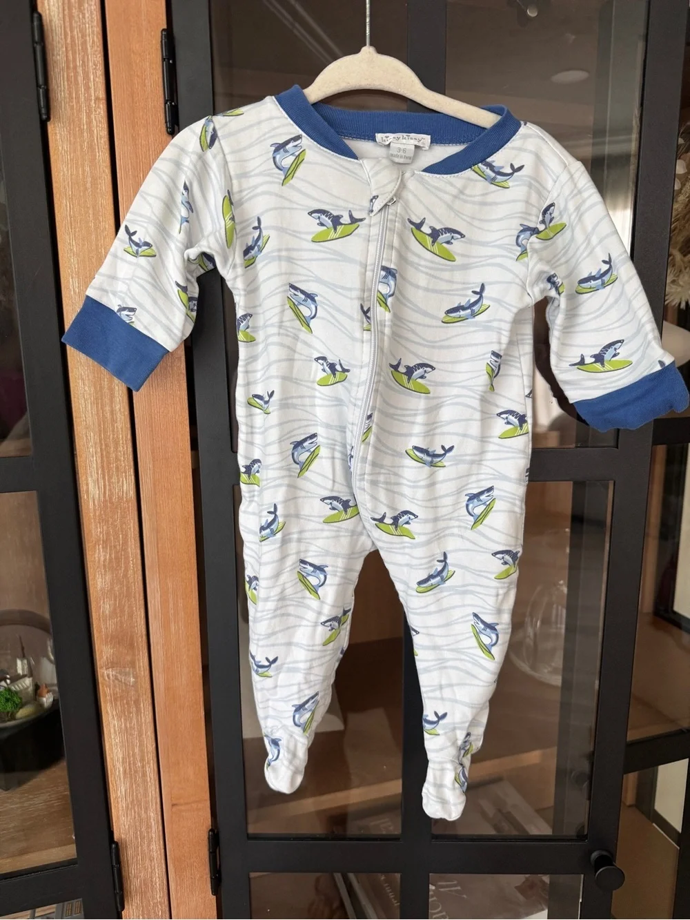 Kissy Kissy pima footies zippy sleeper shark ocean print surfing baby boy cotton